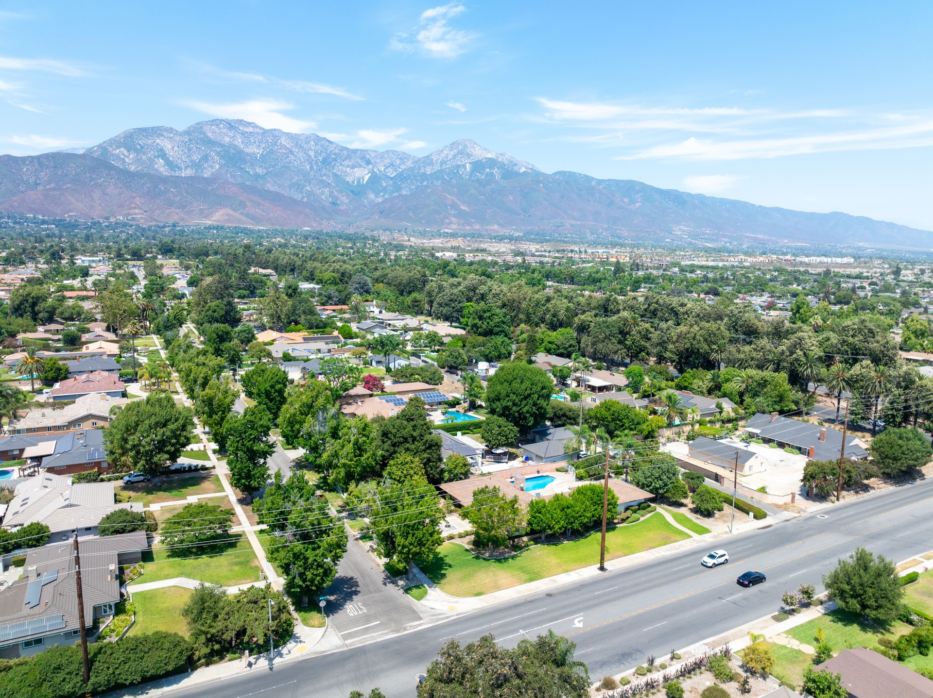 Aerial view of Upland city in San Bernardino County, California